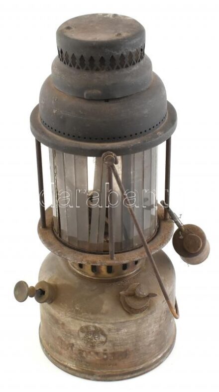 Német petróleum lámpa, jelzett: 501 Ditmar, cca. 1930, kopott, rozsdás, m:37cm