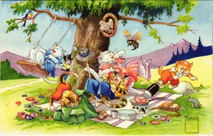 Cats picnic. Collection 'Minouvis' No. 50. s: Minouvis (EK)
