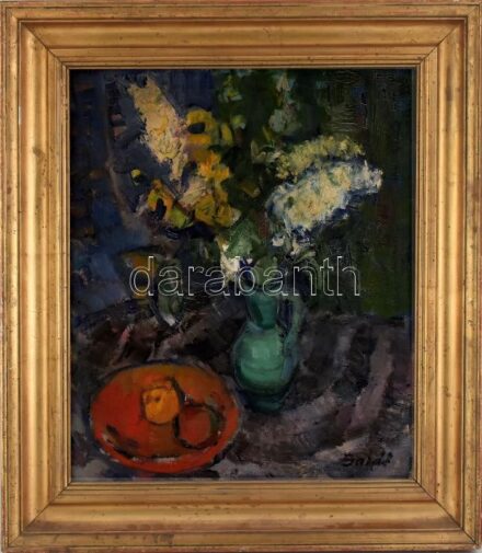 Viski Balás László (1909-1964): Csendélet. Olaj, vászon, jelzett. Dekoratív, kissé sérült fakeretben. 60×50 cm.