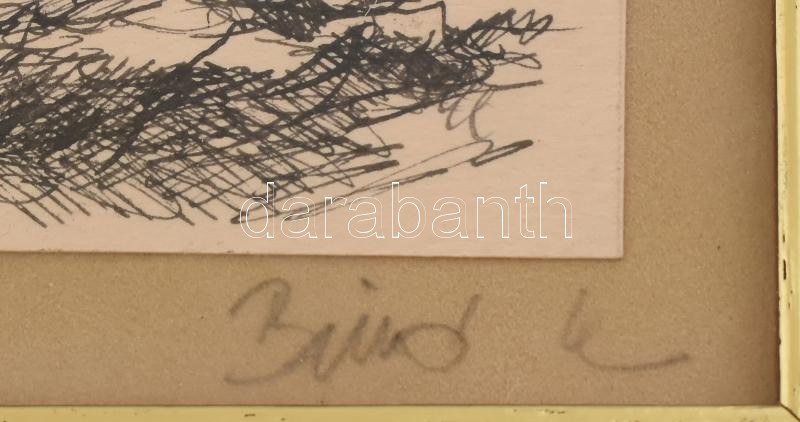 Olvashatatlan (Bíró?) jelzéssel:Vitorlás. Toll, papír. Üvegezett fakeretben, 20×15 cm - Image 2