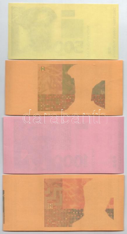 Horvátország 1993. 5K + 20K + 50K előlapi színpróba (3db) + 200K + 500K + 1000K előlapi és hátlapi színpróba (6db) T:I-II Croatia 1993. 5 Kuna + 20 Kuna + 50 Kuna all front color trial (3pcs) + 200K + 500K + 1000K all front and back color - Image 2