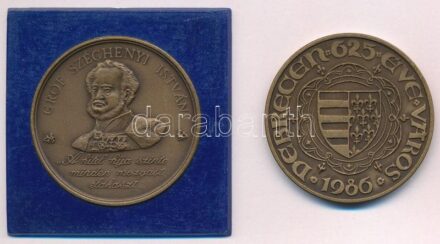 Tóth Sándor (1933-2019) 1986. 'Debrecen 625 éve város - Nagy Lajos' kétoldalas Br emlékérem (42,5mm) + 'Gróf Széchenyi István / Magyar Hitel Bank Rt.' kétoldalas Br emlékérem (42,5mm) T:1