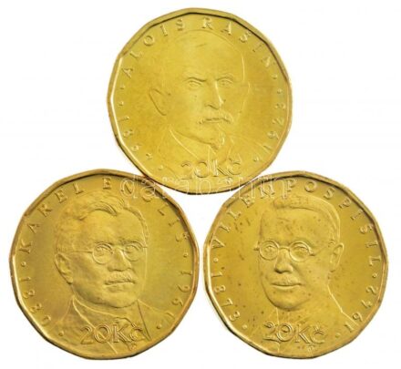 Csehország 2019. 20K acél 'Alois Rašín' + 20K acél 'Karel Engliš' + 20K acél 'Vilém Pospíšil' mindegyik kapszulában T:1,1- Czech Republic 2019. 20 Korun steel 'Alois Rašín' + 20 Korun steel 'Karel Engliš' + 20 Korun steel 'Vilém
