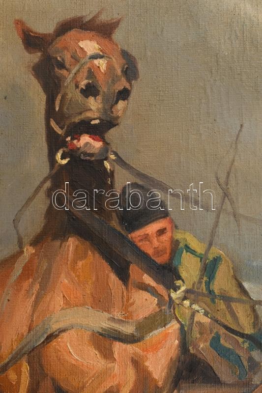 Viski János (1891-1987): Téli vágta. Olaj, vászon, jelzett. Bal felén apró felületi sérüléssel. Fa keretben, 60x80 cm / oil on canvas, signed, with minor surface damage on the left side. - Image 3