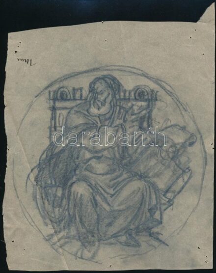 Muhits Sándor (1882-1956): Mitológiai alak. Ceruza, hártyapapír, jelzett, sérült, 23×19,5 cm