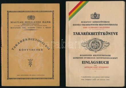 1940-1944 Vegyes 3 db betéti könyv, 3 db: Budapest Székesfővárosi Községi Takarékpénztár Rt., Pesti Hazai Első Takarékpénztár-Egyesület, Magyar-Hollandi Bank, bennük néhány bejegyzéssel.