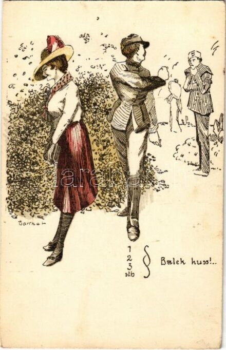 Selmecbánya, Schemnitz, Banská Stiavnica; Balek kuss! A Selmeci Diákéletből I. Studentika. Röttig-Romwalter nyomda rt. Sopron / Studentica art postcard s: Bartha L. (EK)