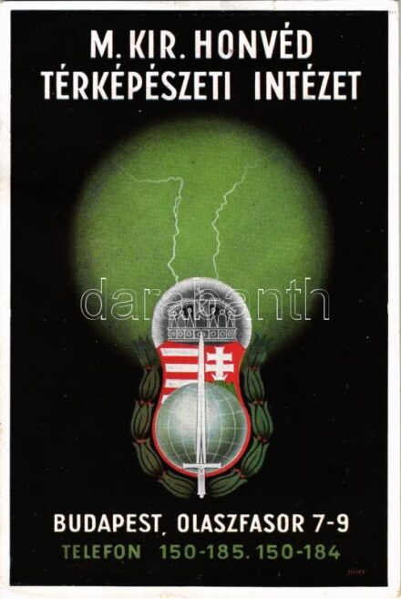 Magyar Királyi Honvéd Térképészeti Intézet. Budapest, Olasz fasor 7-9. / Royal Hungarian Military Mapping and Cartography Institute, coat of arms s: Jóny + 1940 Szamosújvár visszatért' So. Stpl. (EK)