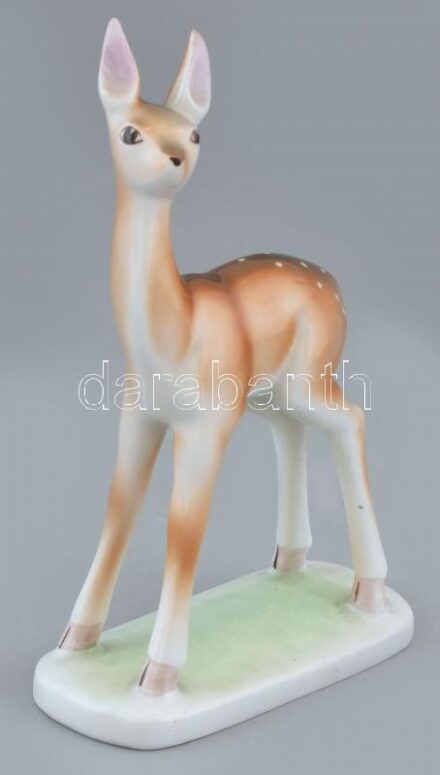 Drasche porcelán őzike, kézzel festett, jelzett, kis kopásnyomokkal, m: 15 cm