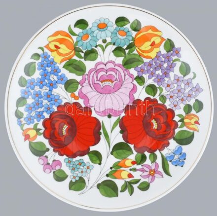 Kalocsai tányér, kézzel festett, jelzett, hibátlan, d:24,5cm