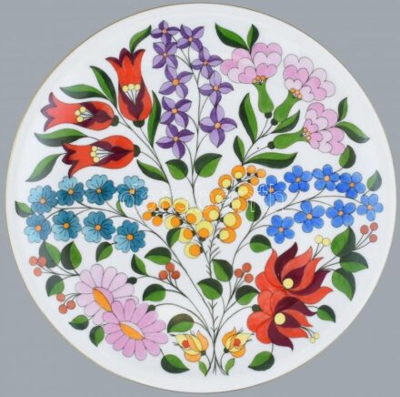 Kalocsai tányér, kézzel festett, jelzett, hibátlan, d:24,5cm