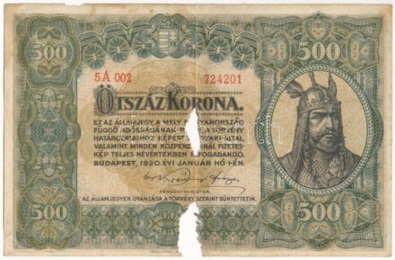 1920. 500K '5A 002 724201' 'Orell Füssli Zürich' T:III két helyen jelentős anyagihány Adamo K33