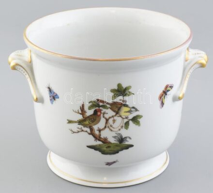 Herendi Rotschild mintás kaspó kaspó, kézzel festett, hibátlan, kopott aranyozás, jelzett, m:14 cm, d:20 cm