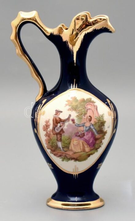 Francia kiöntő, matricás porcelán, jelzett, kopásnyomokkal m:26cm
