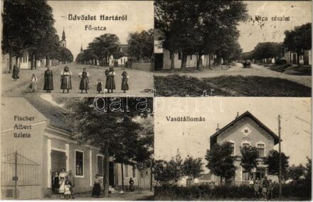 1919 Harta (Kalocsa), Fő utca, vasútállomás, Fischer Albert üzlete