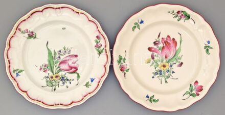Luneville francia fajansz tányér, 2db, jelzett, kopásnyomokkal, d:24cm