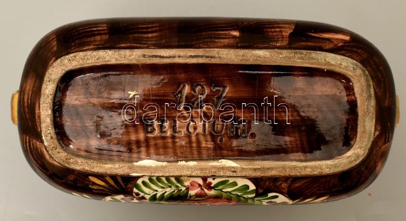Belga jardinere, kézzel festett fajansz, jelzett, kopott, h:30cm, m:16cm - Image 2
