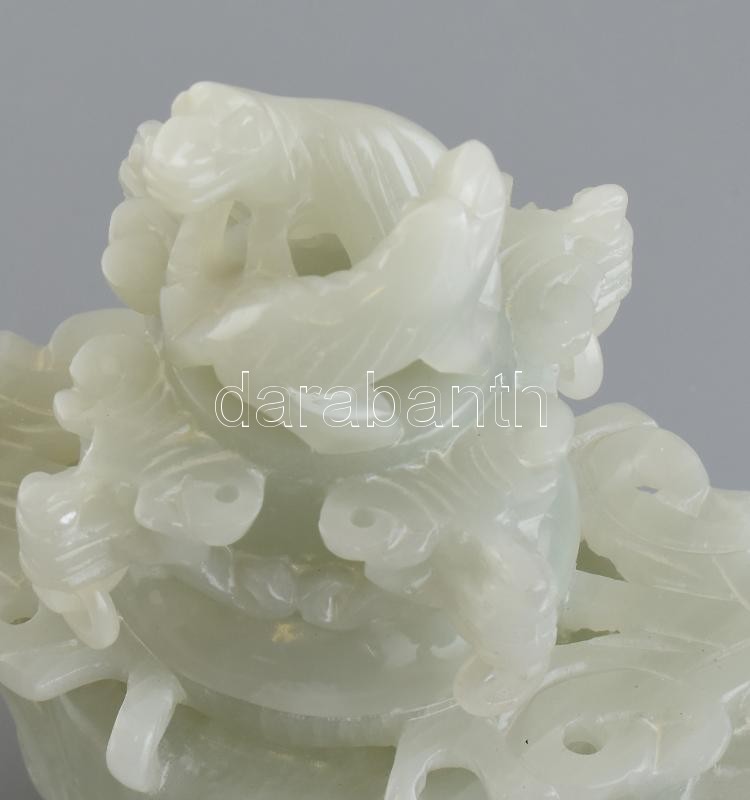 Kínai sárkányos pho kutyás jáde kínáló edény fedővel 15 x 16 cm - Image 2