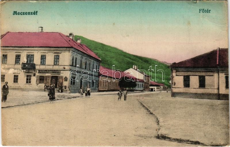 1918 Mecenzéf, Metzenzéf, Metzenseifen, Medzev; Fő tér, Gobl A. László üzlete / main square, shops (felületi sérülés / surface damage)