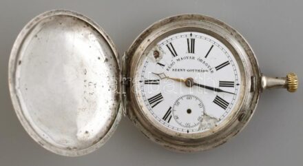 Szentgotthárdi óragyár ezüst (Ag) zsebóra. Sérült számlap, nem működik, jelzett d: 50 mm