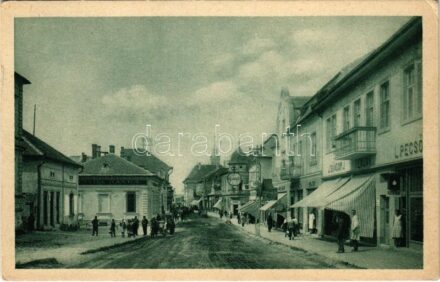Rimaszombat, Rimavská Sobota; utca, Sándor J. üzlete, bank / street view, shops, bank (EK)