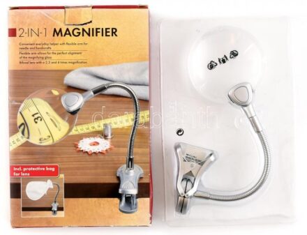 Asztalra csíptethető nagyító (kézimunkához, barkácsoláshoz, stb.), tartozékaival, újszerű állapotban, eredeti dobozában