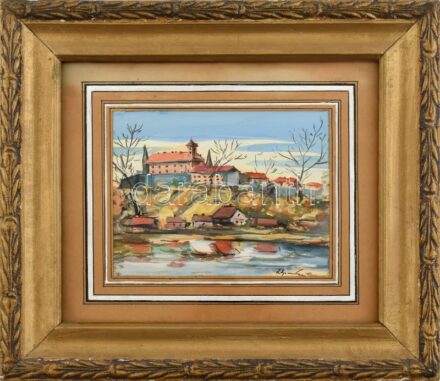 Olvashatatlan jelzéssel: Palánka vár (Munkács). Tempera, papír. Dekoratív, üvegezett, kissé sérült fakeretben, 13x17 cm