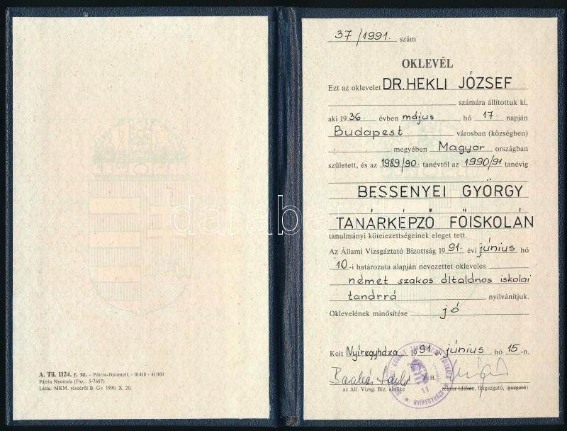 1991 Német szakos tanári oklevél és leckekönyv - Image 2