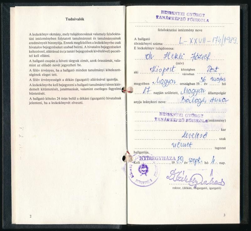 1991 Német szakos tanári oklevél és leckekönyv - Image 3