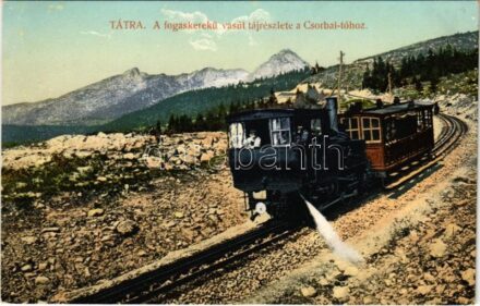 Tátra, Magas-Tátra, Vysoké Tatry; A fogaskerekű vasút tájrészlete a Csorba-tóhoz. Feitzinger Ede No. 252. 1908. / Zahnradbahn / Cog-wheel railway to Strbské pleso
