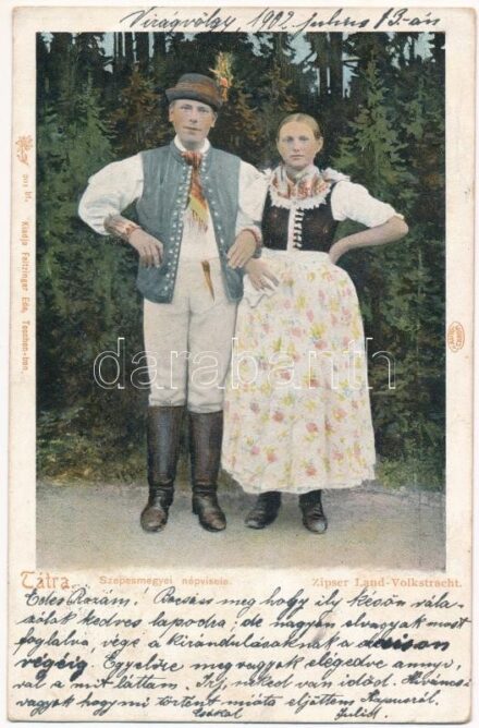 1902 Tátra, Magas-Tátra, Vysoké Tatry; Szepes megyei népviselet, folklór. Kiadja Feitzinger Ede 201. / Zipser Land-Volkstracht / Upper Hungarian (Slovak) folklore from Spis County (EK)