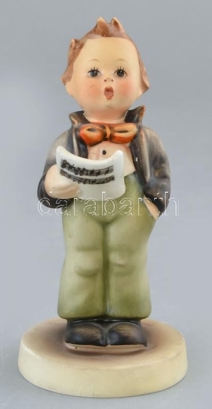 Hummel / Goebel: Kottáskisfiú, kézzel festett fajansz, jelzett, kopásnyomokkal, mázrepedésekkel, m:12cm