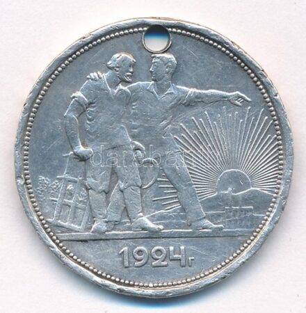 Szovjetunió 1924. 1R Ag T:2-,3 előlapja lecsiszolva, lyukas Soviet Union 1924. 1 Ruble Ag C:VF,F the obverse was polished down, holed