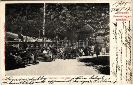 1905 Feketehegyfürdő, Feketehegy, Cernohorské kúpele (Merény, Vondrisel, Nálepkovo); Alsó sétány. Fénynyomat Divald műintézetéből / spa promenade (EK)