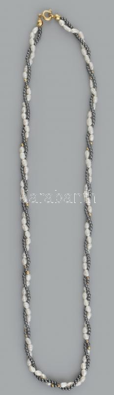 Tenyésztett gyöngy és achát nyaklánc 50 cm