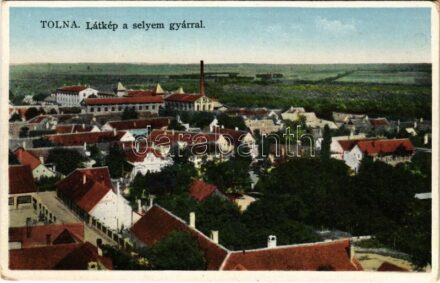 1943 Tolna, látkép a selyemgyárral. Özv. Bruckner Nándorné kiadása (EK)