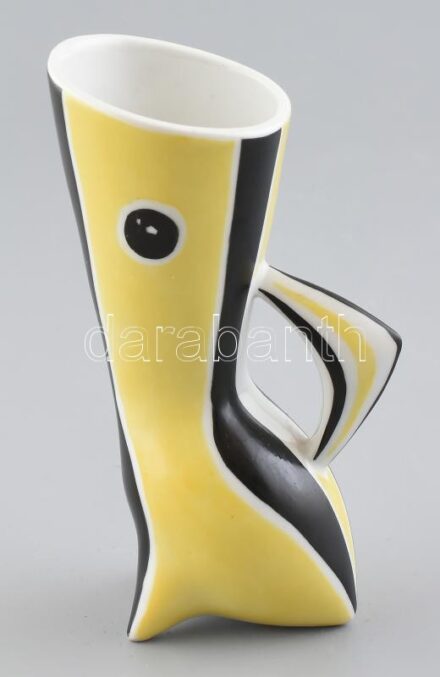 Zsolnay porcelán modern váza, tervező: Török János, kézzel festett, jelzett, kopásnyomokkal, mázhibákkal, m: 15 cm