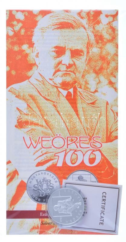 2013. 5000Ft Ag 'Weöres Sándor' kapszulában, tanúsítvánnyal, tájékoztatóval T:PP kis karc Adamo EM257