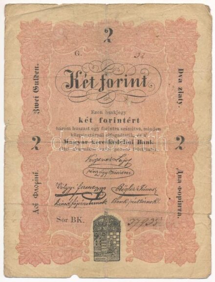 1848. 2Ft 'Kossuth bankó' 'BK 37935' T:III,III- Adamo G105