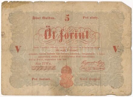 1848. 5Ft 'Kossuth bankó' vörösesbarna 'HWx 577392' T:III- Adamo G109