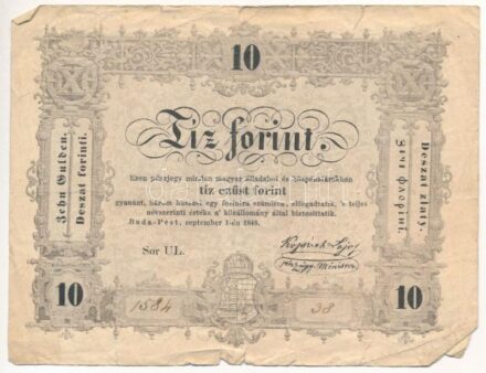 1848. 10Ft 'Kossuth bankó' 'UL 1584 38' T:III,III- Adamo G111