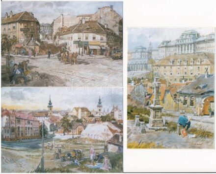 Budapest I. Tabán, gyógyszertár s: Zórád Ernő - 3 db modern reprint képeslap