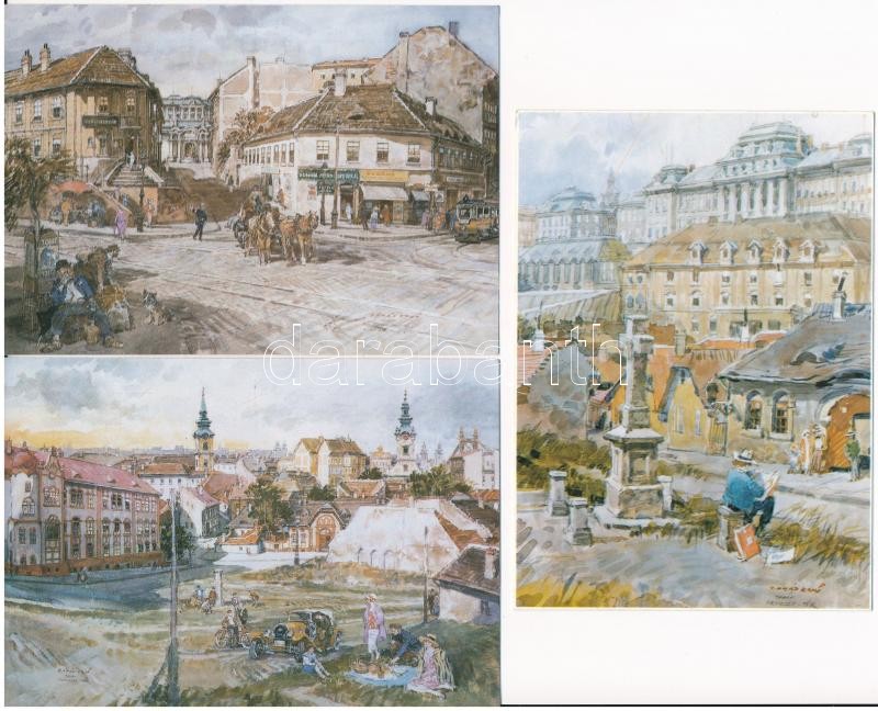 Budapest I. Tabán, gyógyszertár s: Zórád Ernő - 3 db modern reprint képeslap