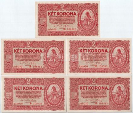 1920. 2K (5x) csillagos sorszám '2ab 070 108580 - 2ab 070 108587' közte 4db sorszámkövető T:I- egyik II Adamo K7/1