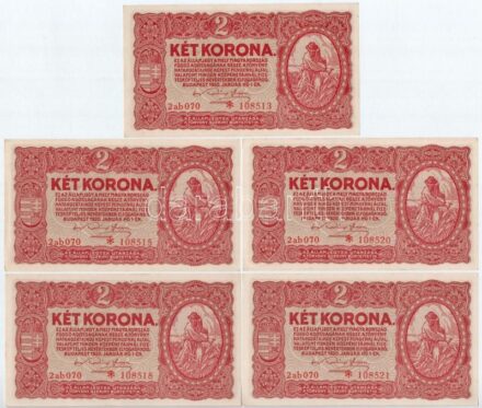 1920. 2K (5x) csillagos sorszám '2ab 070 108513 - 2ab 070 108521' egyugrásos sorszámkövetők és egy sorszámkövető pár T:I,I- Adamo K7/1