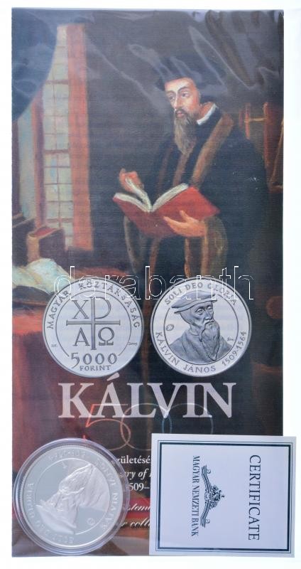 2009. 5000Ft Ag 'Kálvin János születésének 500. évfordulója' kapszulában, tanúsítvánnyal, tájékoztatóval T:PP Adamo EM226