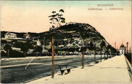 1912 Budapest XI. Gellérthegy, Gellért szálló még nincs felépítve, villamosok a végállomáson (Rb)