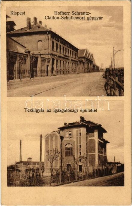 Budapest XIX. Kispest, Hofherr-Schrantz-Clayton-Shuttleworth gépgyár, Textilgyár az igazgatósági épülettel. Thienschmiedt E. kiadása