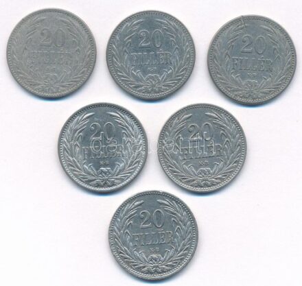 1892-1914. 20f Cu-Ni (6xklf) T:2,2- patina, ph, az egyik érmén ü. Adamo K4