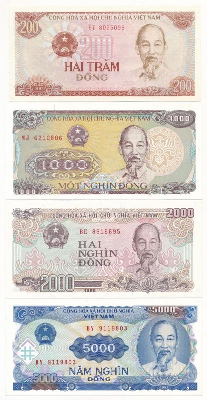 Vietnam 1987-1991. 200D-1000D (4xklf) T:I,I- Vietnam 1987-1991. 200 Dong - 1000 Dong (4xdiff) C:UNC,AU